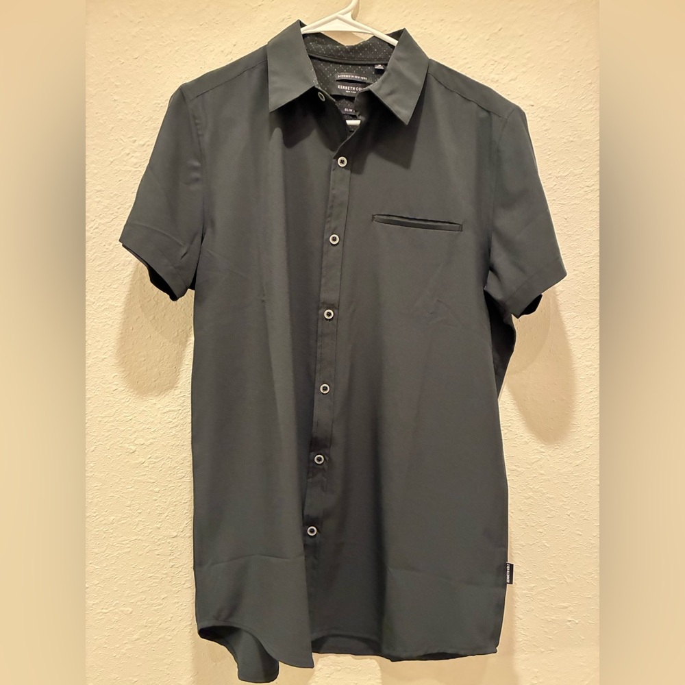 Kenneth Cole New York Men's Button Shirt Short Sleeve Slim Fit M